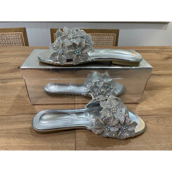Azalea Wang Women's Estelle Paislee Flower Slide Sandals Silver Size 7 NIB - Picture 9 of 14
